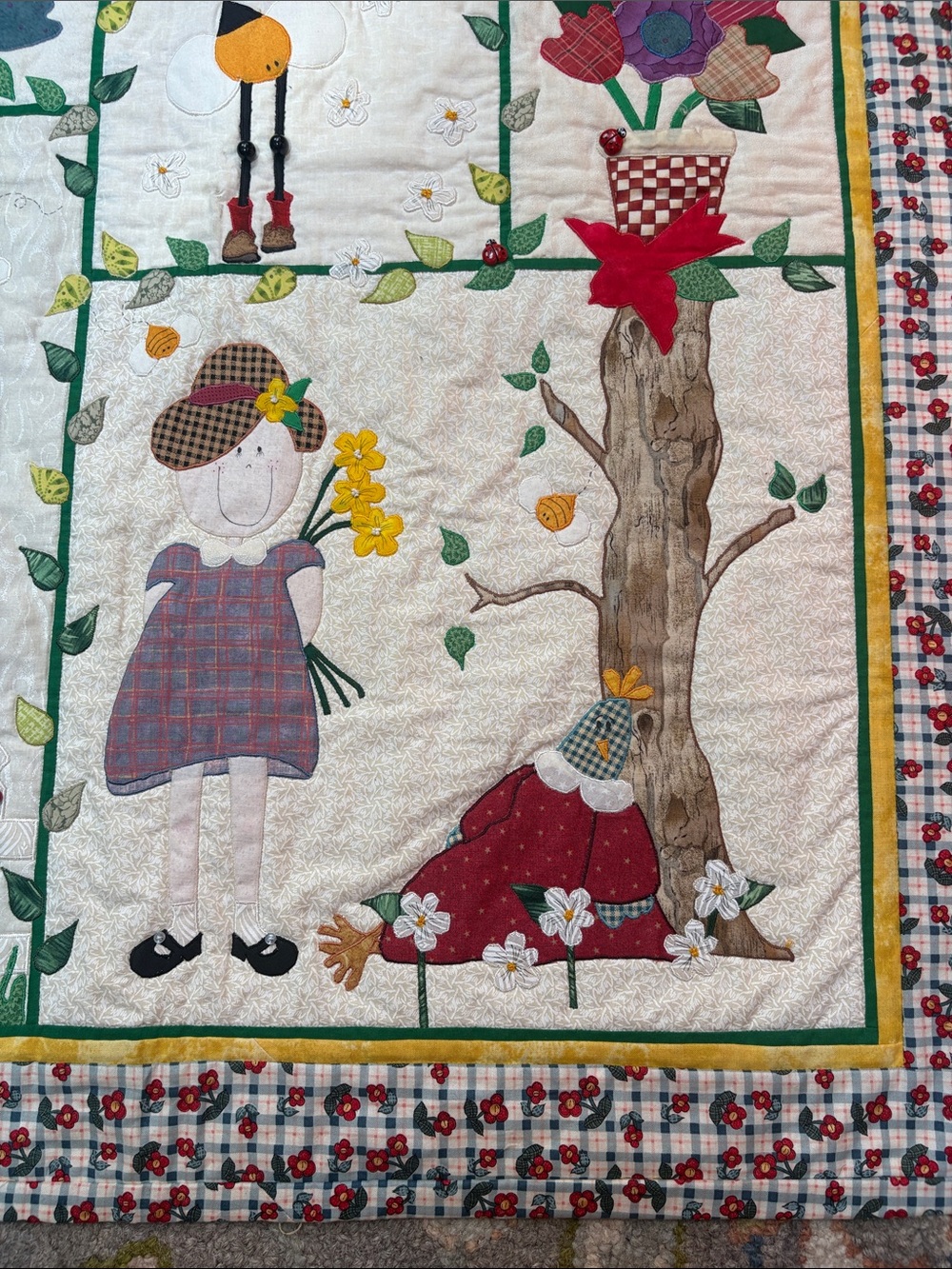 Handmade Folk Art Appliqué Quilt Wall Hanging | Signed 1999 | 30” x 40” - Picture 5 of 12